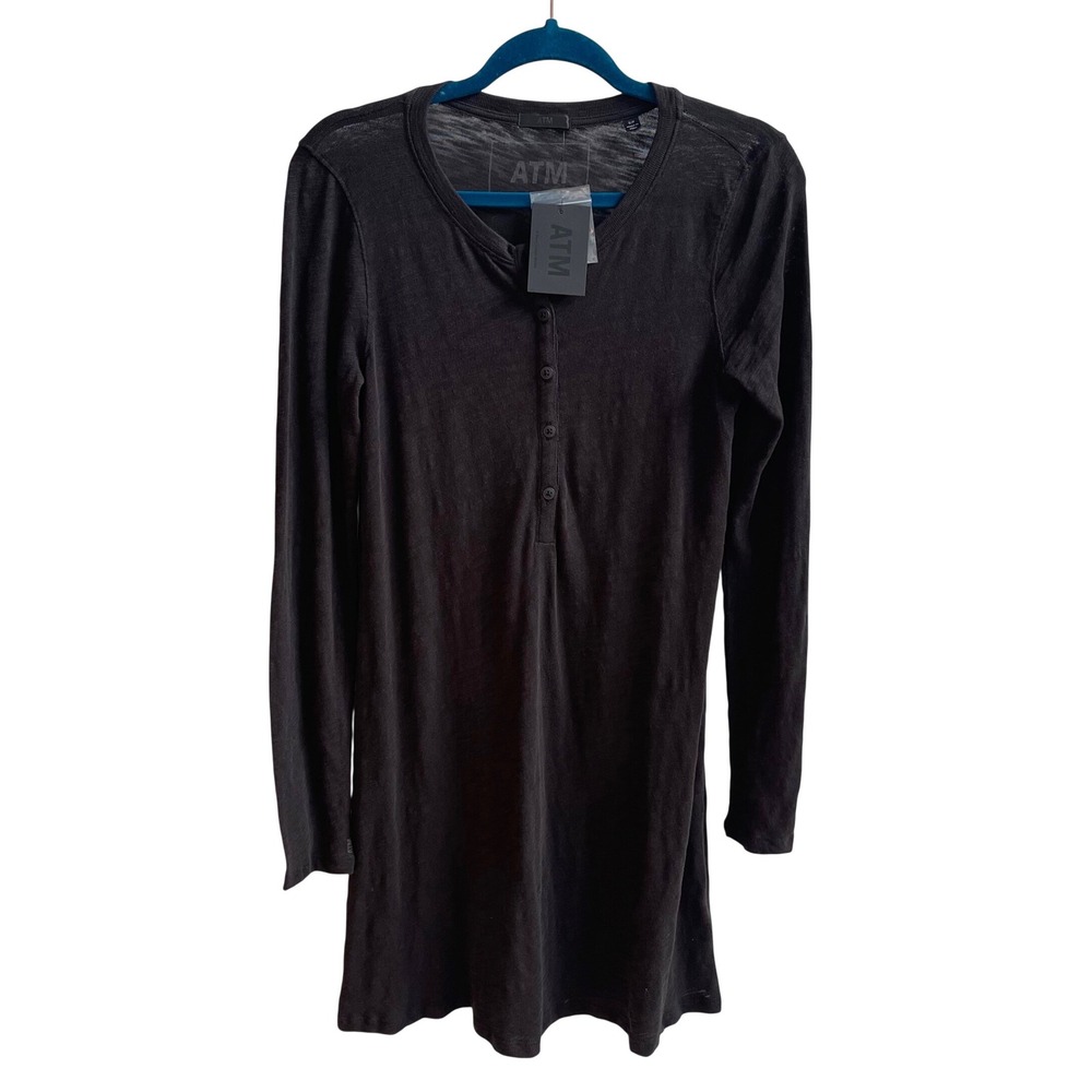 ATM Anthony Thomas Melillo Henley Dress Womens S Black Minimalist Slub Cotton
